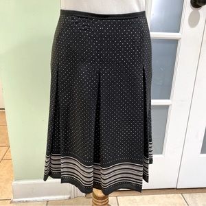 LOFT Women's Silk Black Beige Polka Dot Stripes Pleated Skirt Size 10